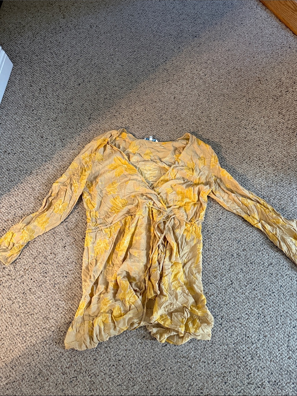 blue island Yellow Floral Wrap Coverup with Tie